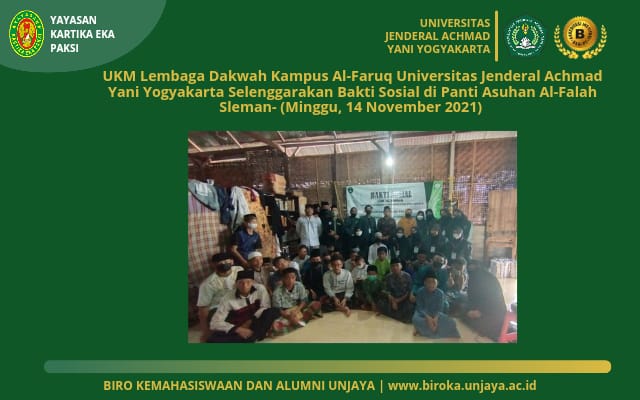 UKM Lembaga Dakwah Kampus Al-Faruq Universitas Jenderal Achmad Yani Yogyakarta Selenggarakan Bakti Sosial di Panti Asuhan Al-Falah