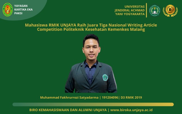 Mahasiswa RMIK UNJAYA Raih Juara III Nasional Writing Article Competition Politeknik Kesehatan Kemenkes Malang